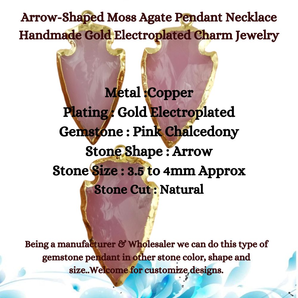 Minimalist Pink Chalcedony Gemstone Pendant Unique Handmade Charm Necklace Arrow-Shaped Jewelry For Gift- Selling Per Piece