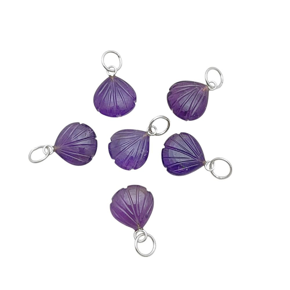 Handcrafted Amethyst Seashell Pendant February Birthstone Gold Plated Silver Jewelry
