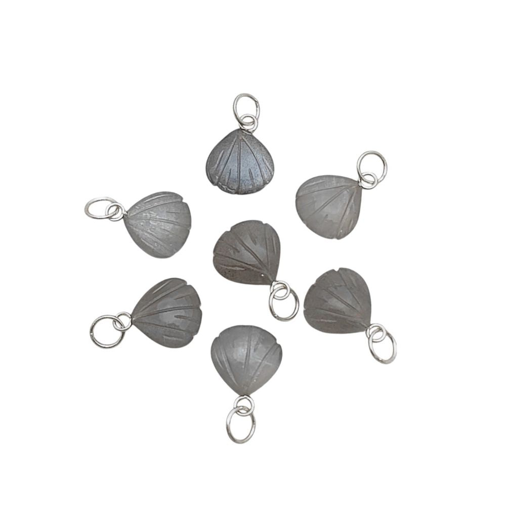 Gold Plated Sterling Silver Grey Moonstone Seashell Pendant Natural Gemstone Jewelry