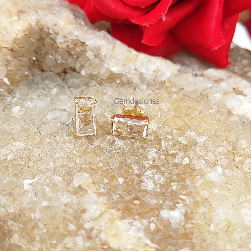 Handcrafted Clear Quartz Gemstone Stud Earrings Gold Plated 925 Sterling Silver Studs Dainty Jewelry- Selling Per Pair