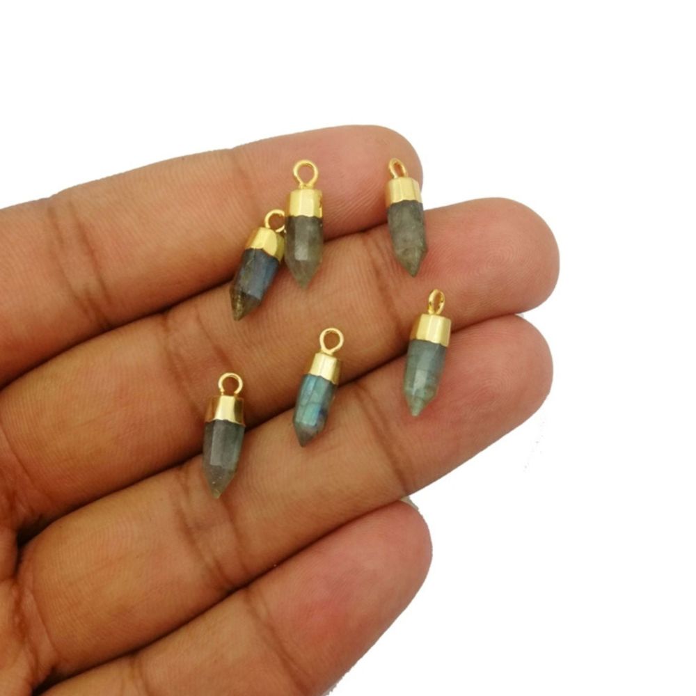 Natural Multi-Gemstone Point Pendant with Gold-Electroplated Cap Unique Jewelry Making Charm for Necklaces, Earrings & Bracelets