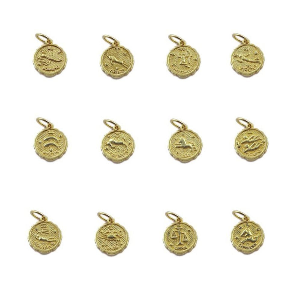 Libra Horoscope Pendant Antique Silver & Gold Plated Round Zodiac Charm for DIY Jewelry Making and Gifts- Selling Per Piece