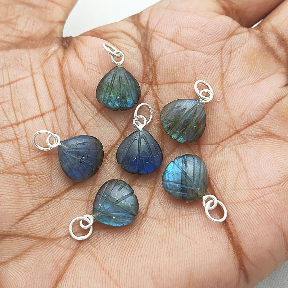 Heart Shape Blue Fire Labradorite Gemstone Seashell Pendant 18k Gold Plated Sterling Silver Handmade Jewelry- Selling Per Piece