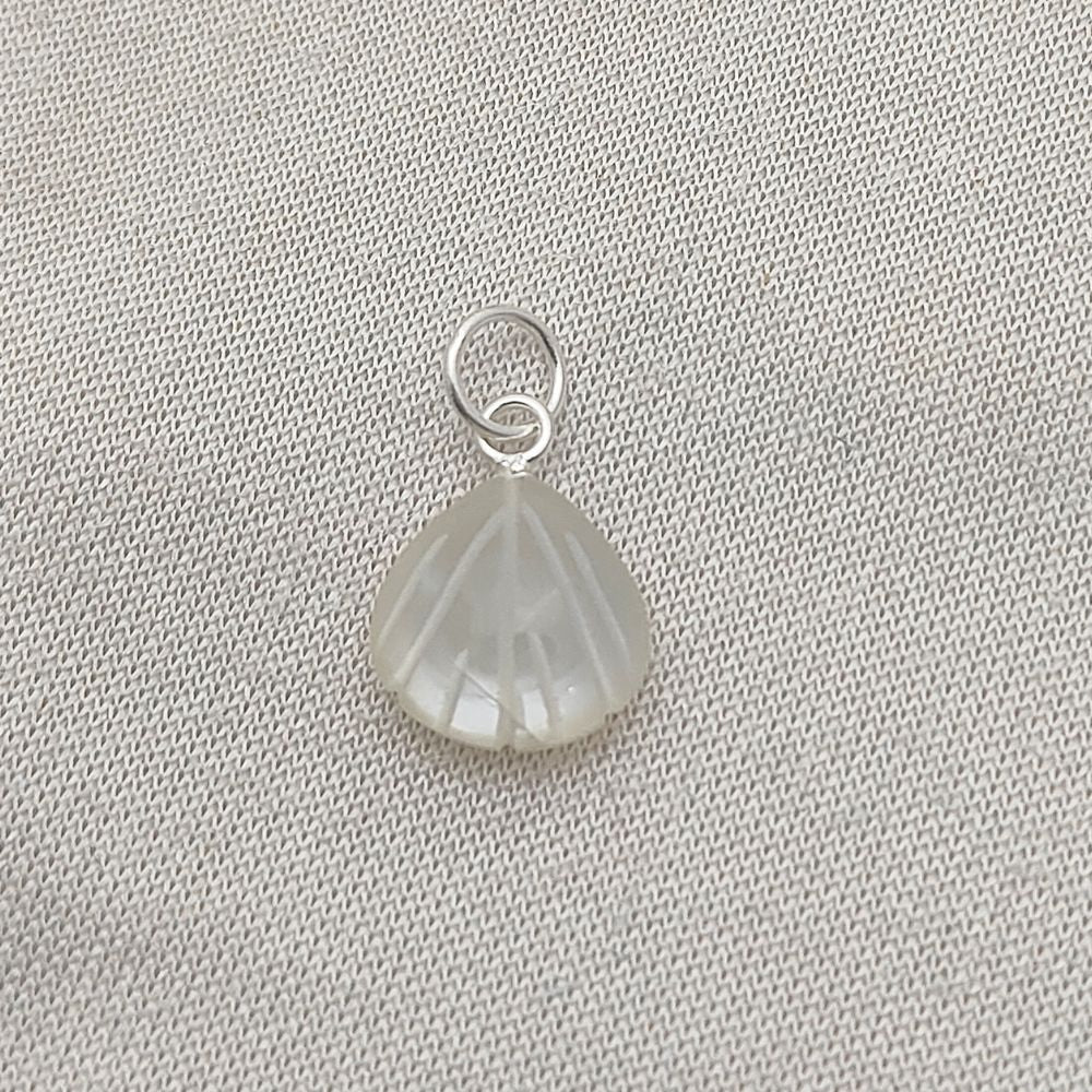 Sea Shell Carved Pendant in Gold Plated Sterling Silver White Moonstone Gemstone Heart Shape Handmade Jewelry- Selling Per Piece