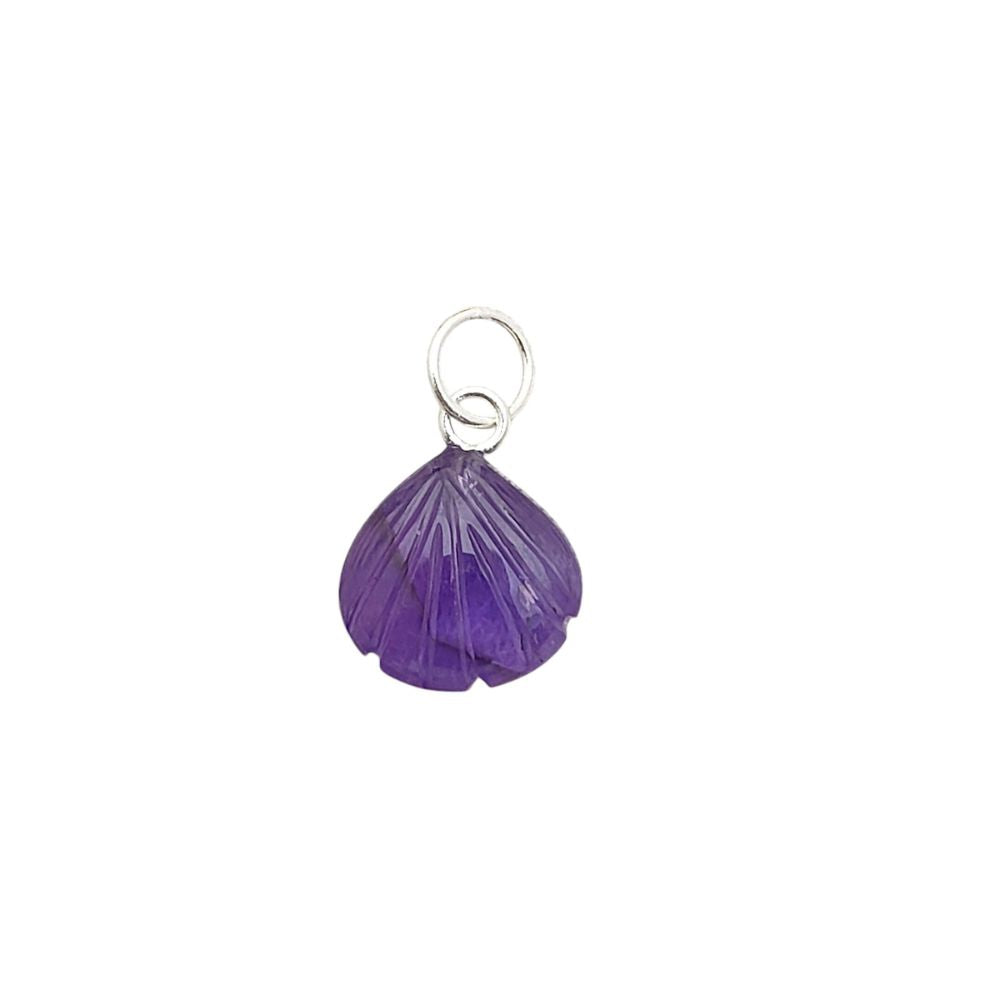 Handcrafted Amethyst Seashell Pendant February Birthstone Gold Plated Silver Jewelry