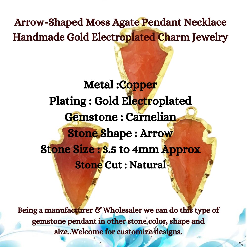 Handmade Carnelian Gemstone Necklace Gold Electroplated Minimalist Arrow Shape Pendant Jewelry For Her- Selling Per Piece