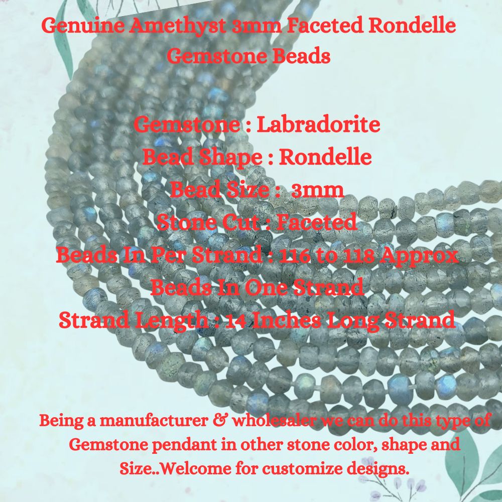 AAA Labradorite 3mm Faceted Rondelle Gemstone Beads