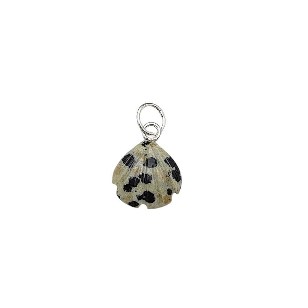 Dalmatian Jasper Seashell Pendant Handmade Gold Plated Sterling Silver Jewelry