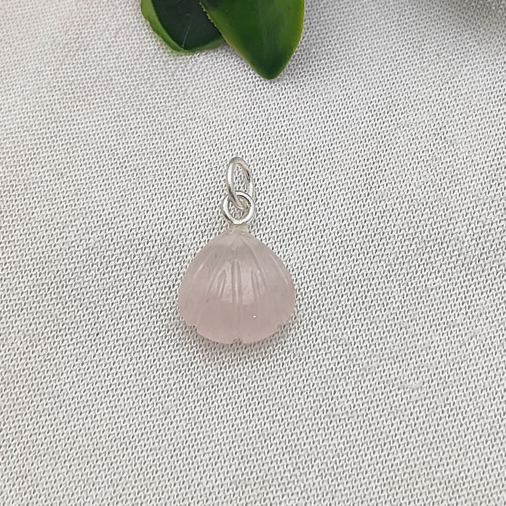 Delicate Rose Quartz Seashell Pendant Handmade 925 Sterling Silver Jewelry
