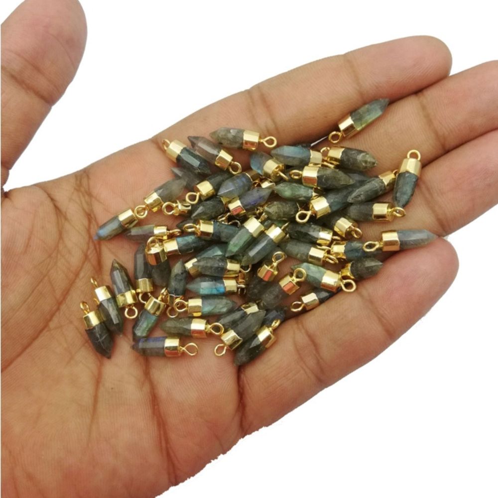 Natural Multi-Gemstone Point Pendant with Gold-Electroplated Cap Unique Jewelry Making Charm for Necklaces, Earrings & Bracelets
