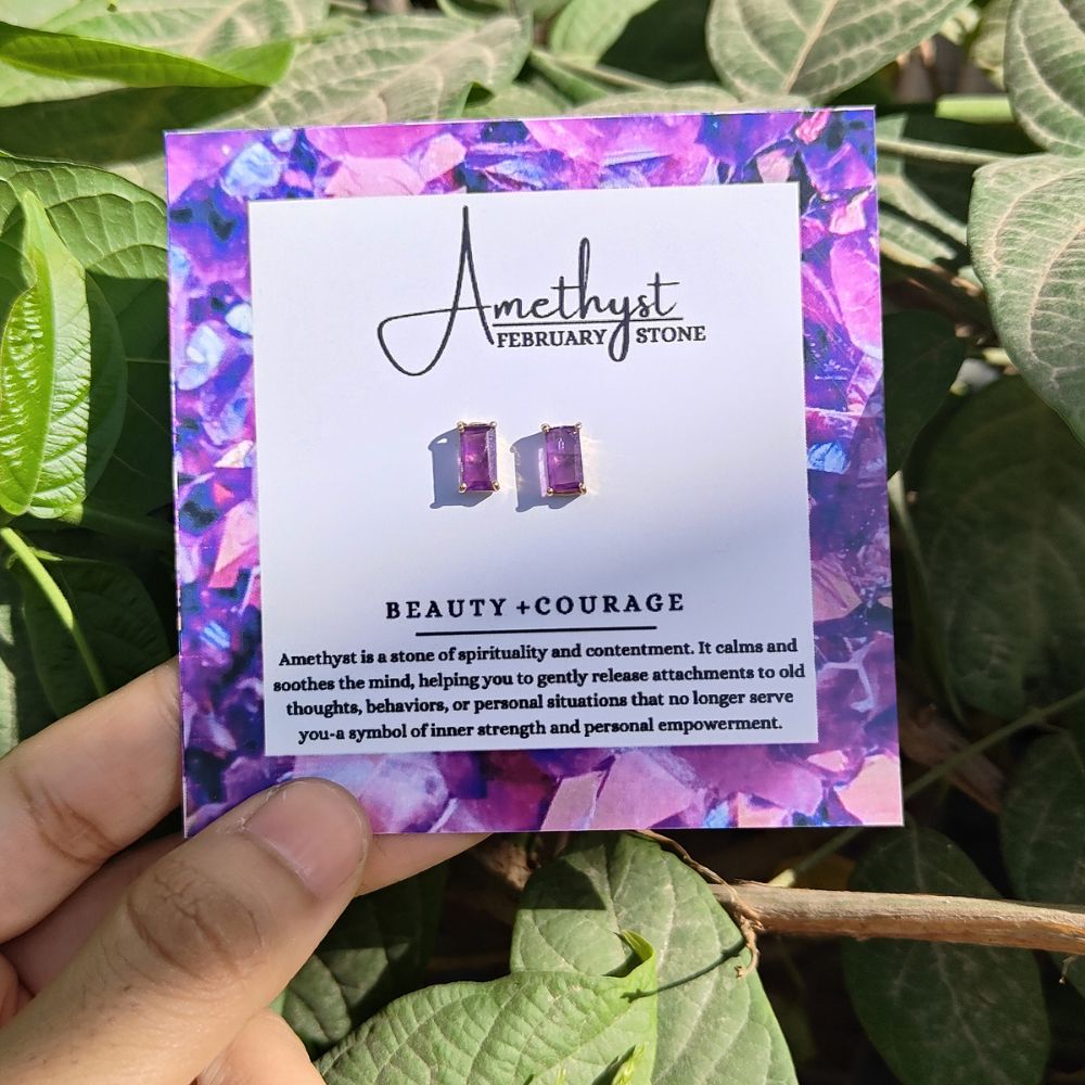 Minimalist Purple Amethyst Earrings Gold Plated Sterling Silver Studs Birthstone Gemstone Jewelry-Selling Per Pair