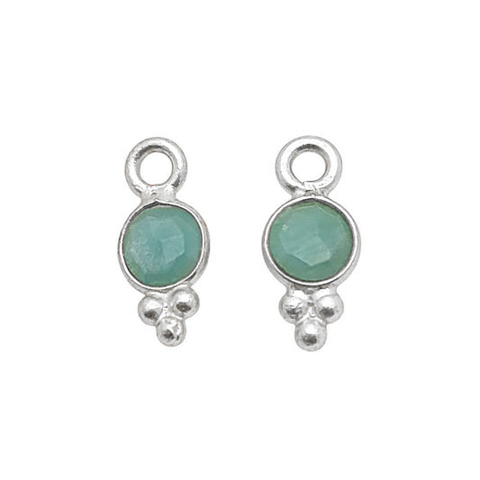 Minimalist 4mm Amazonite Pendant 925 Silver Bezel Charm for Jewelry
