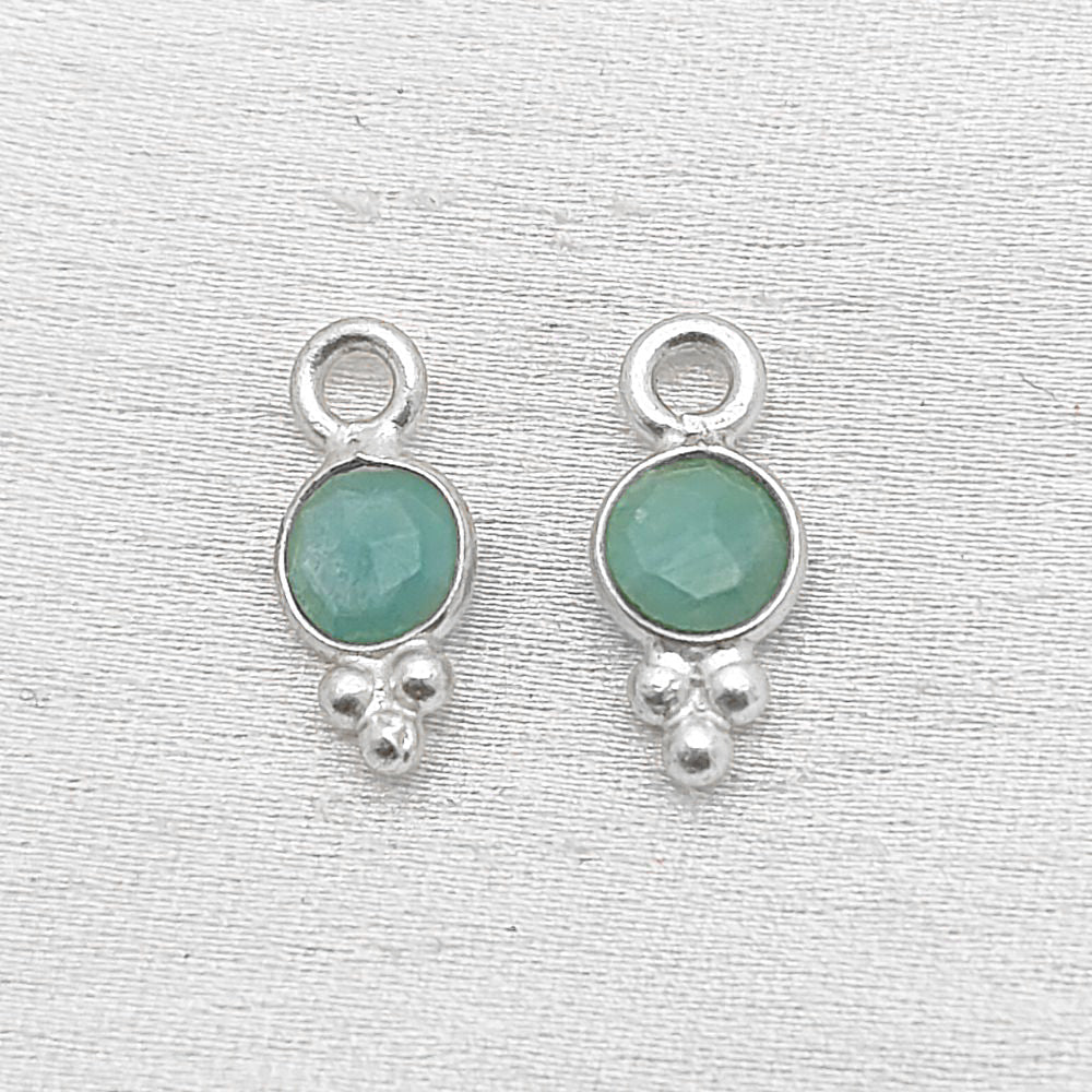 Minimalist 4mm Amazonite Pendant 925 Silver Bezel Charm for Jewelry