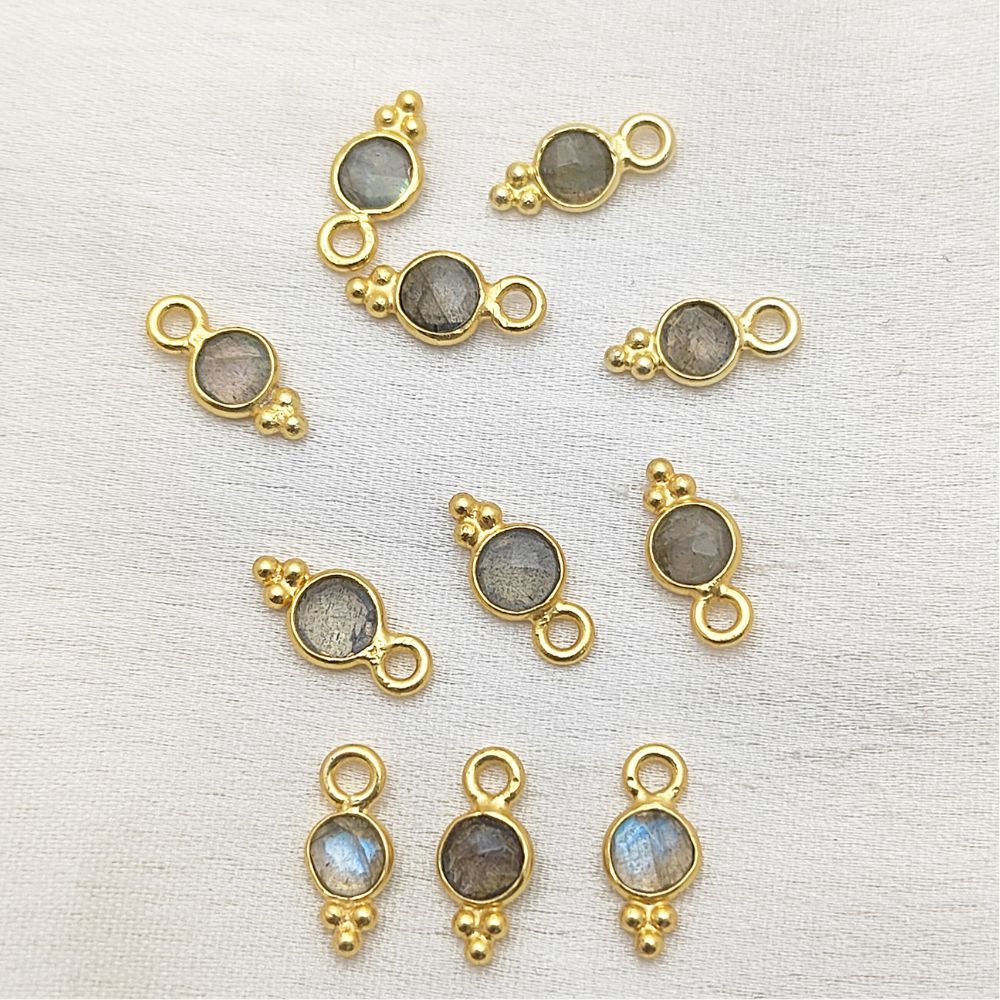 4mm Labradorite Gemstone Pendant Gold Vermeil Charm for Jewelry