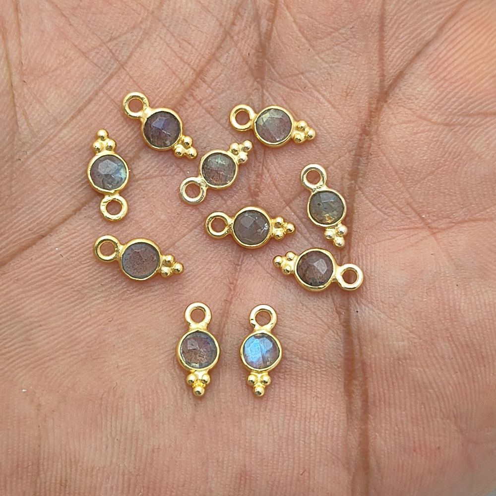 4mm Labradorite Gemstone Pendant Gold Vermeil Charm for Jewelry
