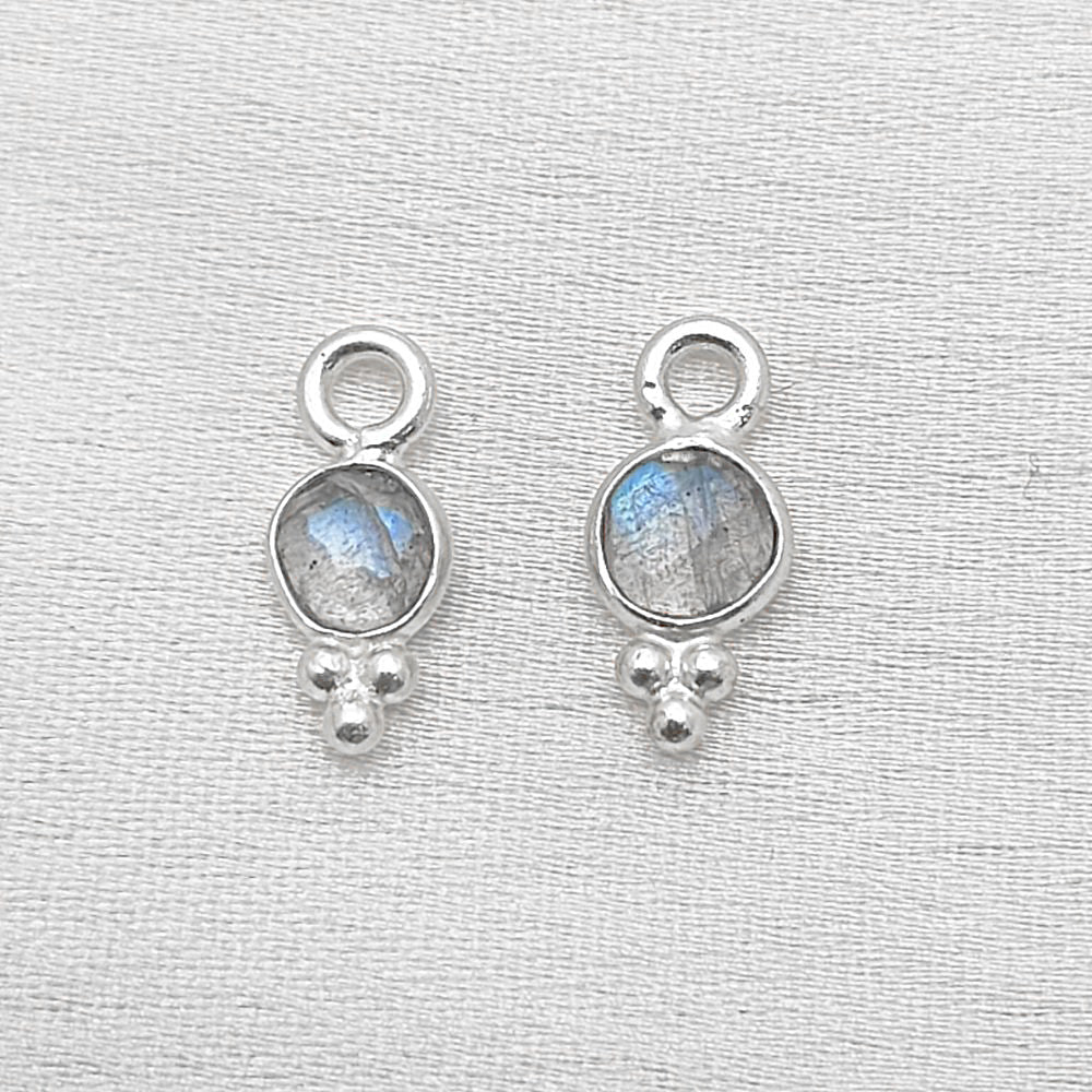 Round 4mm Labradorite Pendant Bezel-Set Silver Charm for DIY