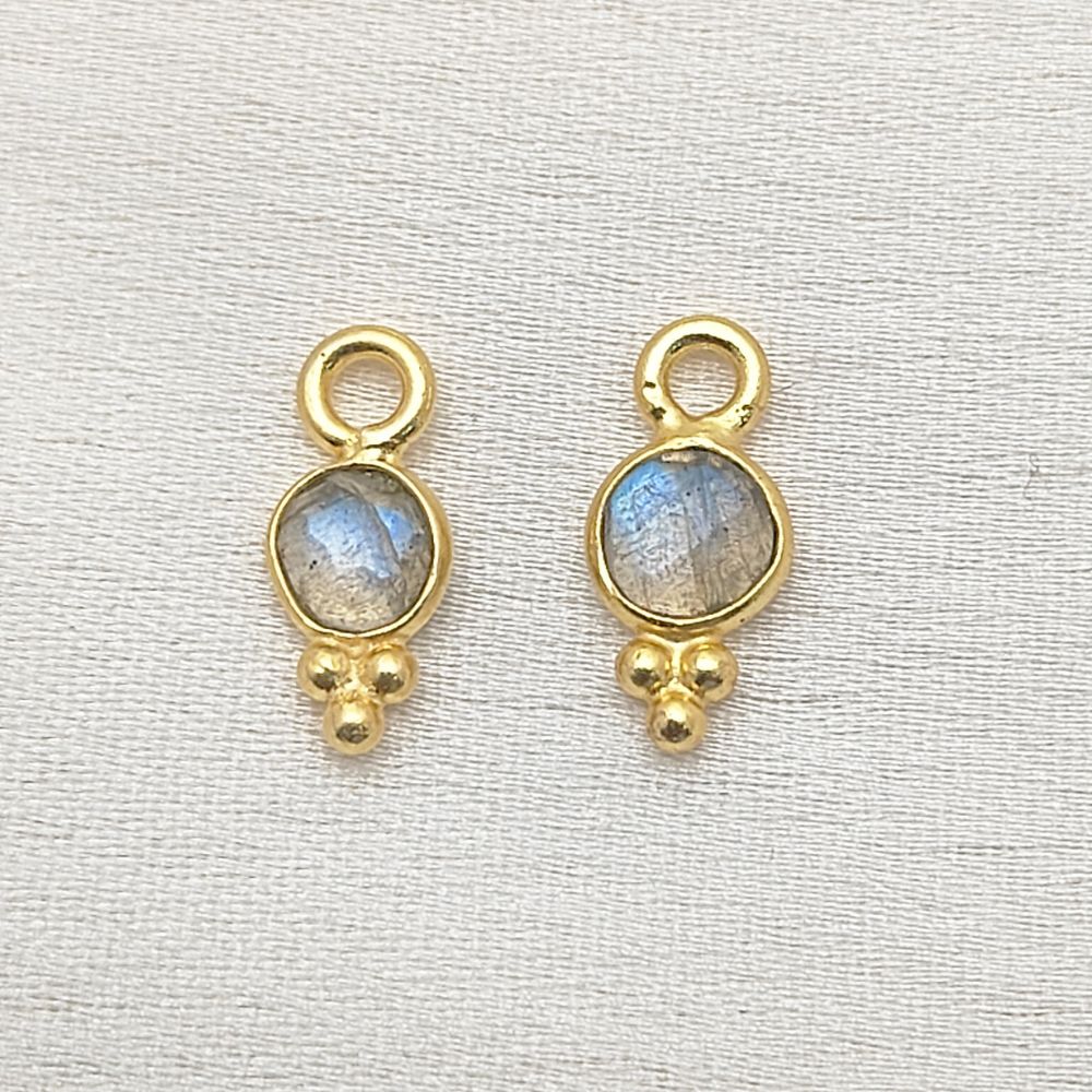 4mm Labradorite Gemstone Pendant Gold Vermeil Charm for Jewelry