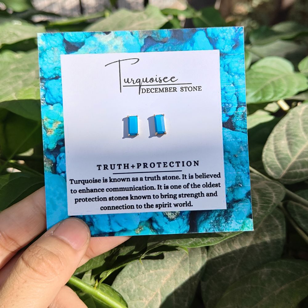 Gold Plated Blue Turquoise Earrings Sterling Silver Prong Set Gemstone Studs Elegant Birthstone Jewelry- Selling/Pair