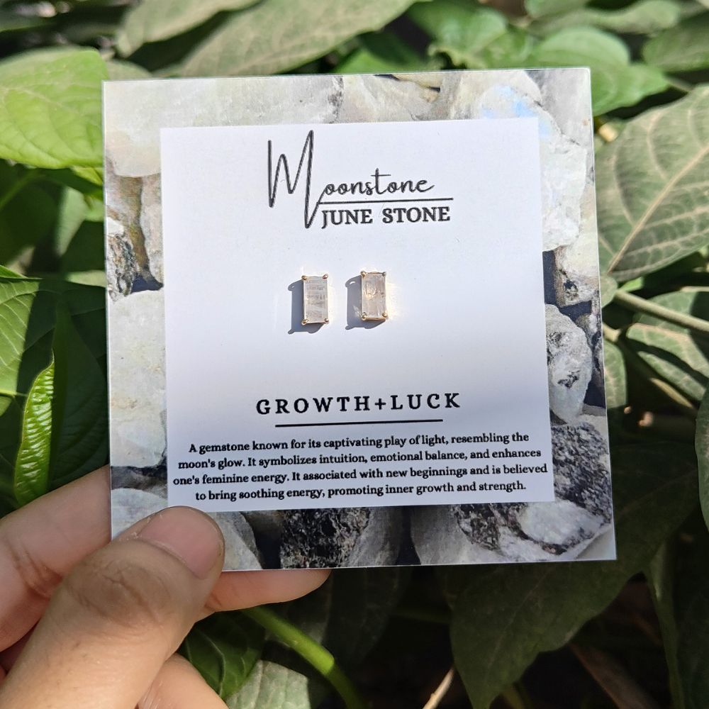 June Birthstone Gold Plated Sterling Silver Studs Rainbow Moonstone Gemstone Stud Earring For Women- Selling/Pair