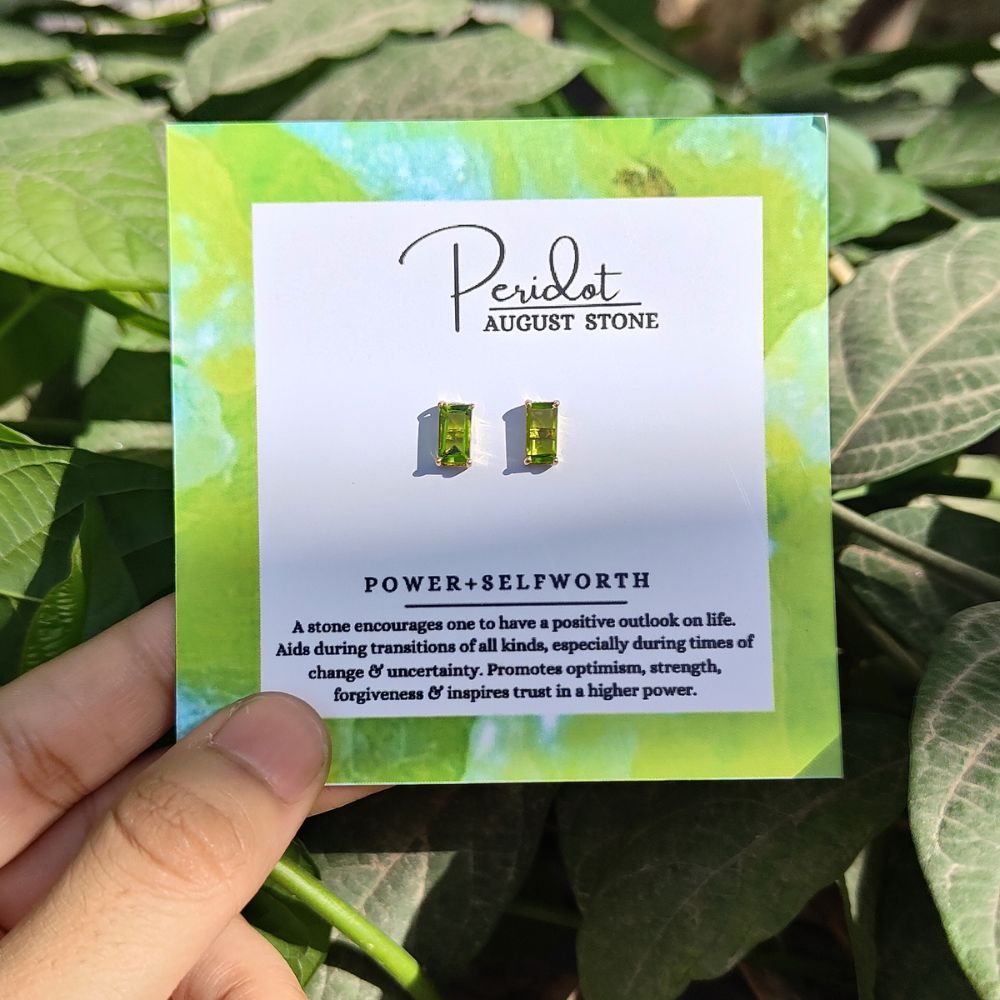 Baguette Cut Green Peridot Stud Earrings Gold Plated 925 Silver Studs Dainty Gemstone Jewelry- Selling Per Pair