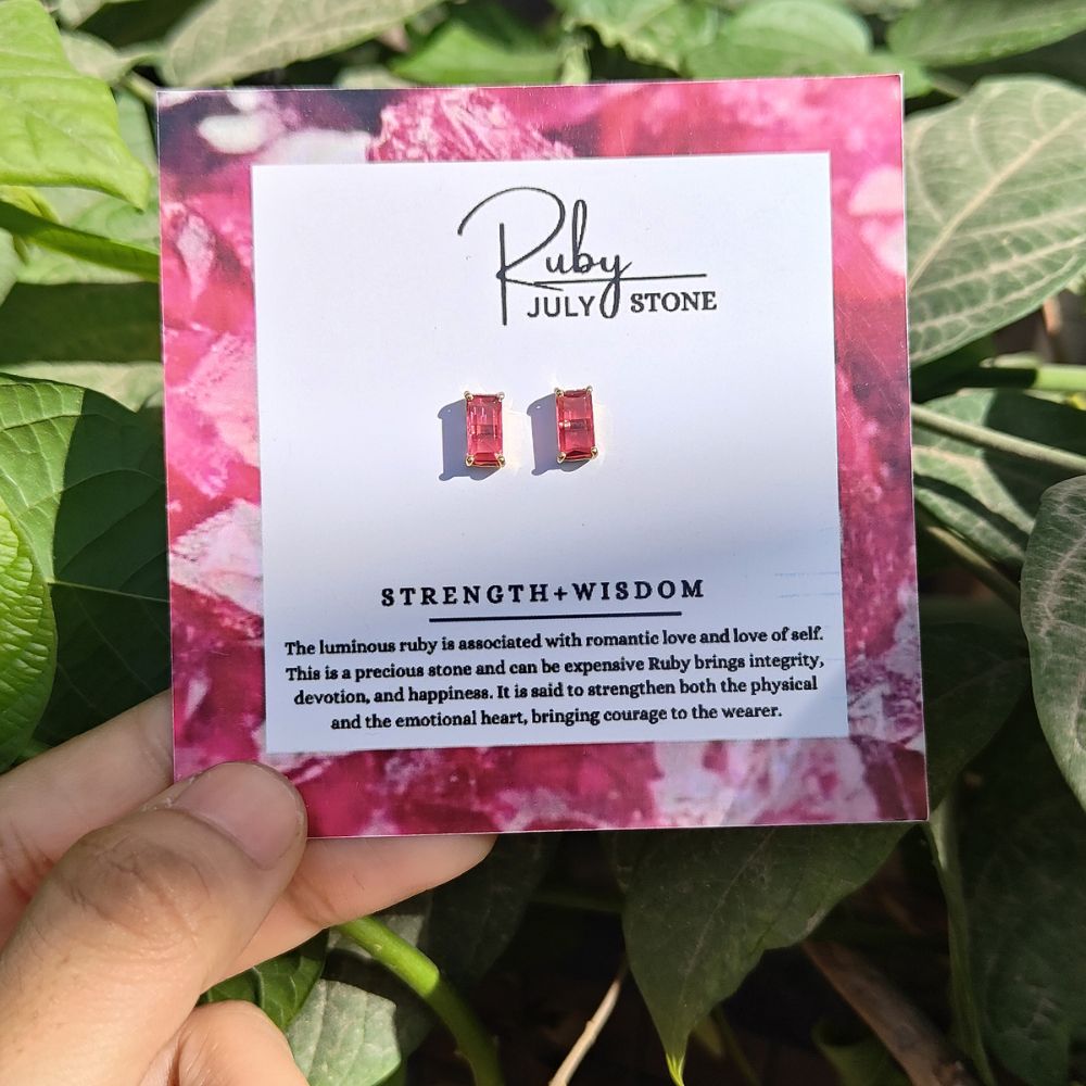July Birthstone Ruby Earrings Gold Plated Sterling Silver Studs Prong Set Gemstone Minimalist Jewelry- Selling Per Pair