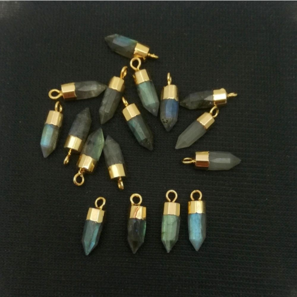 Natural Multi-Gemstone Point Pendant with Gold-Electroplated Cap Unique Jewelry Making Charm for Necklaces, Earrings & Bracelets