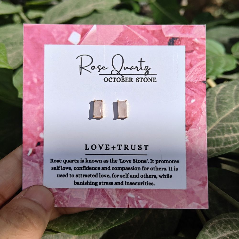 Rose Quartz Minimalist Stud Earrings Gold Plated 925 Sterling Silver Studs Handmade Jewelry Gift- Selling Per Pair