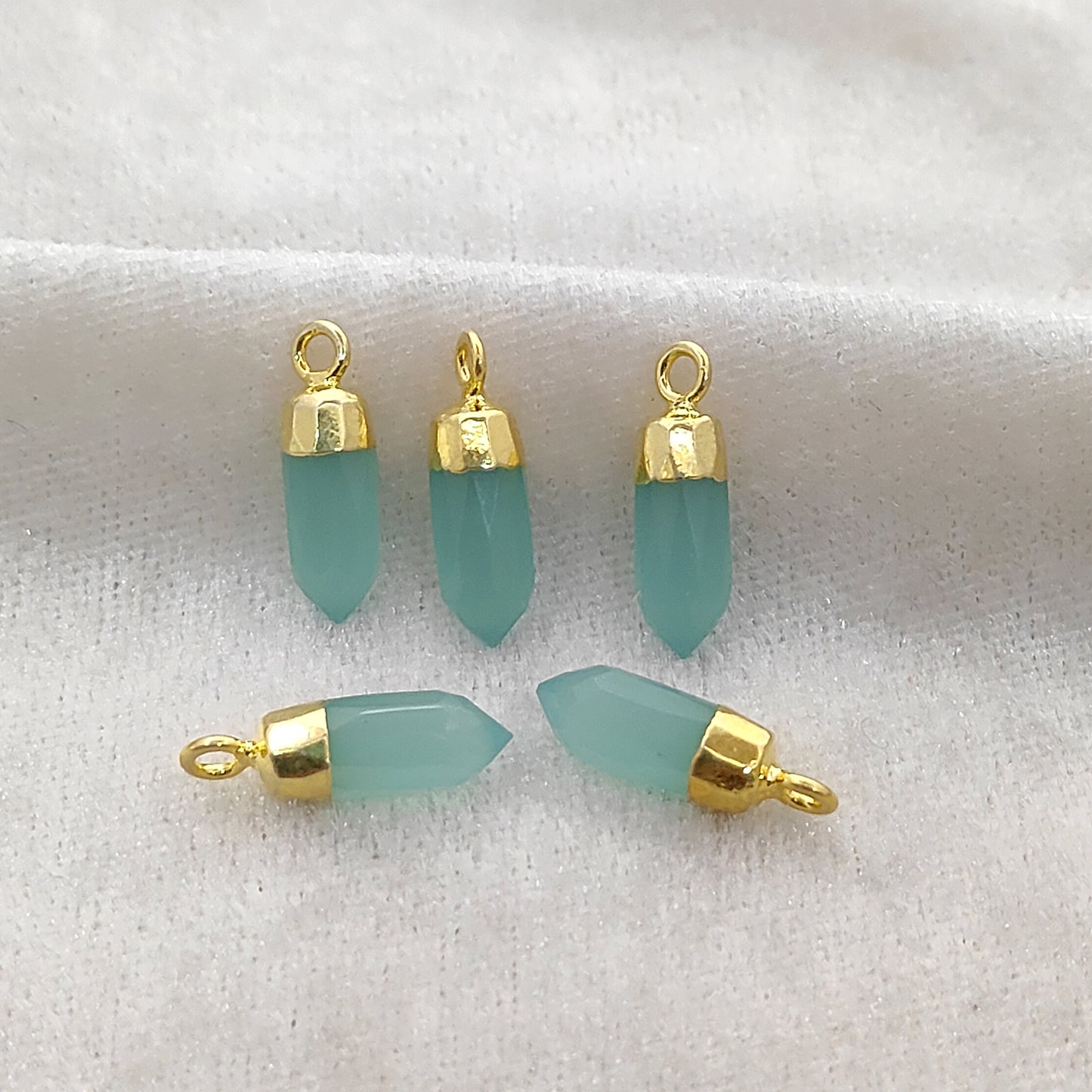 Aqua Chalcedony Raw Spike Pendant Gold or Silver Electroplated Gemstone for DIY Jewelry- Selling Per Piece