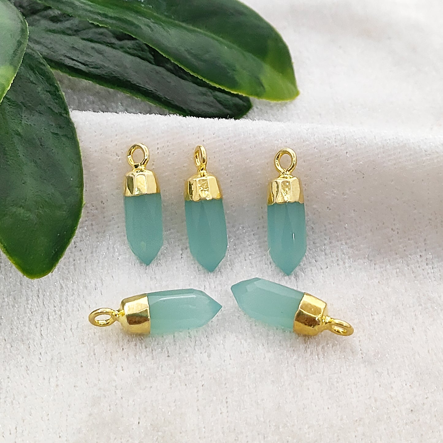 Aqua Chalcedony Raw Spike Pendant Gold or Silver Electroplated Gemstone for DIY Jewelry- Selling Per Piece