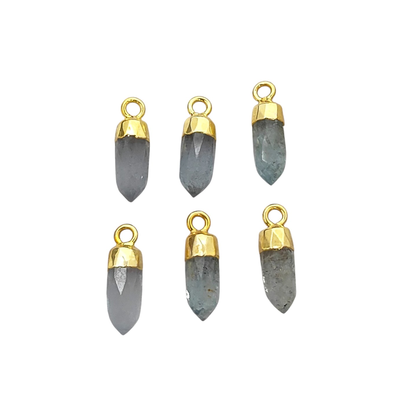 Aquamarine Crystal Point Pendant with Gold Electroplated Cap Handmade Gemstone Charm for DIY Necklaces & Bracelets- Selling Per Piece