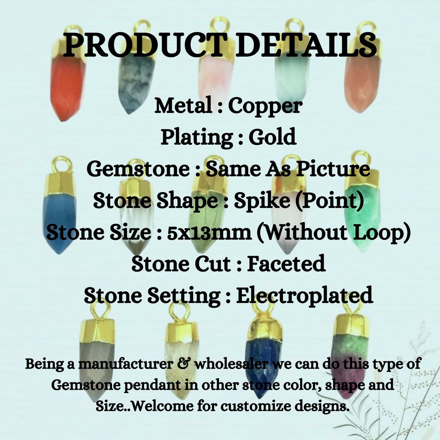 Aquamarine Crystal Point Pendant with Gold Electroplated Cap Handmade Gemstone Charm for DIY Necklaces & Bracelets- Selling Per Piece