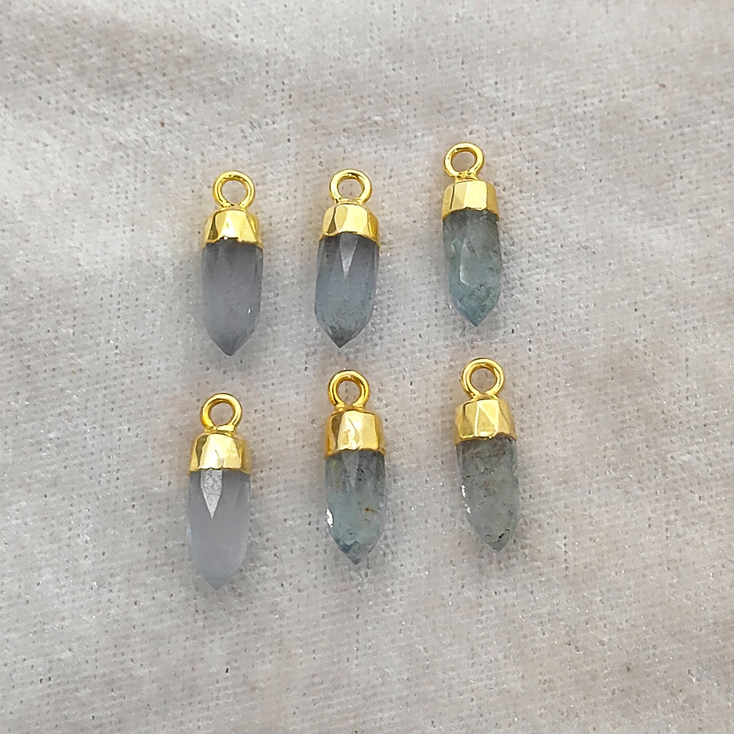 Aquamarine Crystal Point Pendant with Gold Electroplated Cap Handmade Gemstone Charm for DIY Necklaces & Bracelets- Selling Per Piece