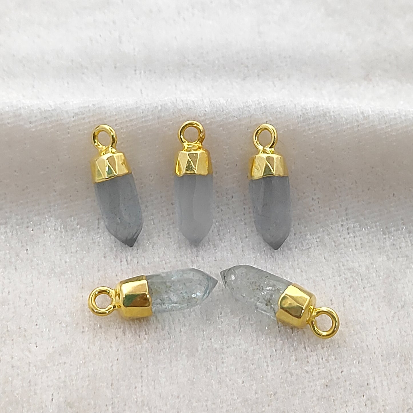 Aquamarine Crystal Point Pendant with Gold Electroplated Cap Handmade Gemstone Charm for DIY Necklaces & Bracelets- Selling Per Piece