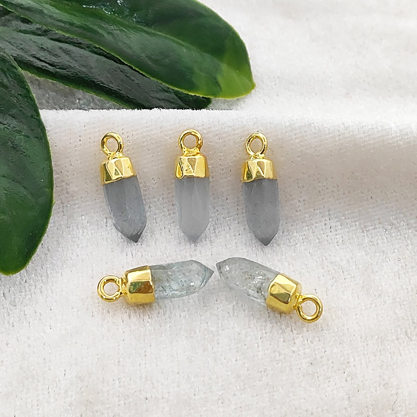 Aquamarine Crystal Point Pendant with Gold Electroplated Cap Handmade Gemstone Charm for DIY Necklaces & Bracelets- Selling Per Piece