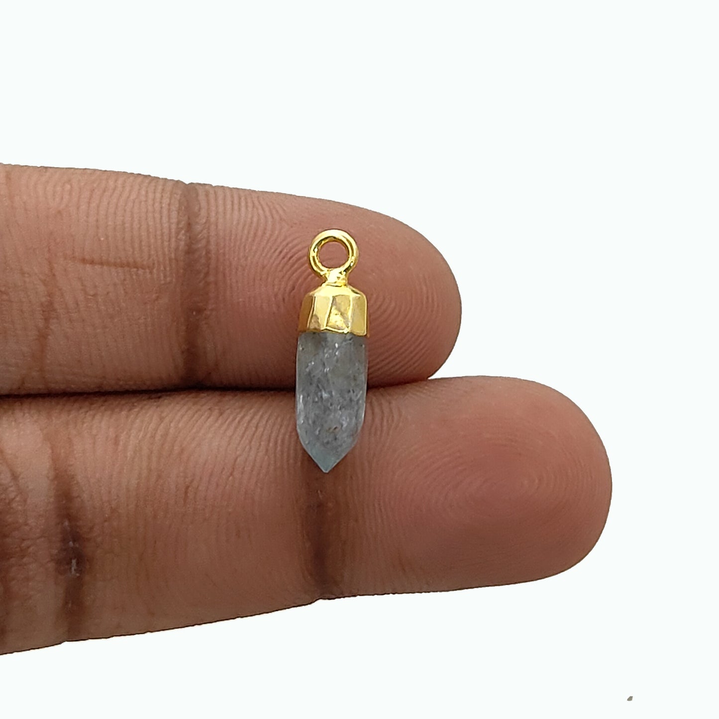 Aquamarine Crystal Point Pendant with Gold Electroplated Cap Handmade Gemstone Charm for DIY Necklaces & Bracelets- Selling Per Piece
