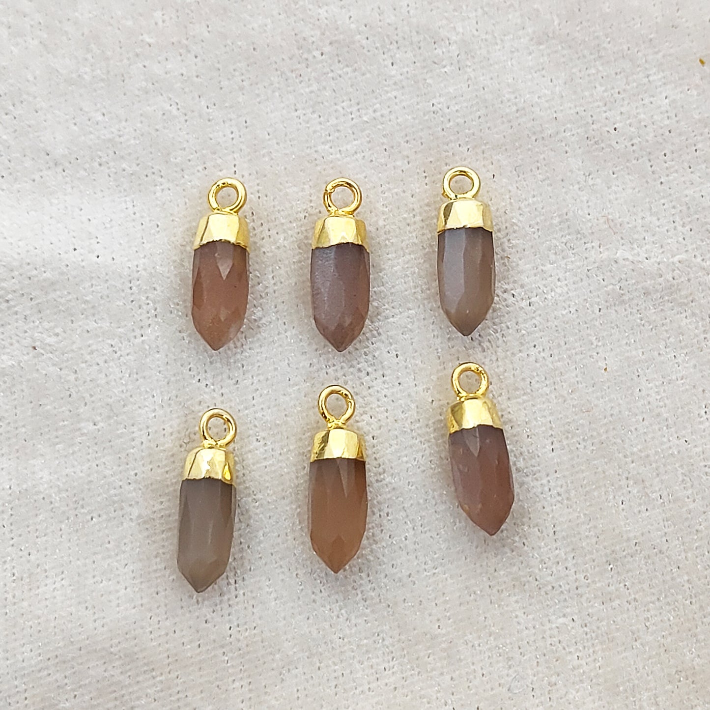 Natural Chocolate Moonstone Spike Pendant Gold/Silver Electroplated Cap Crystal for Handmade Jewelry- Selling Per Piece