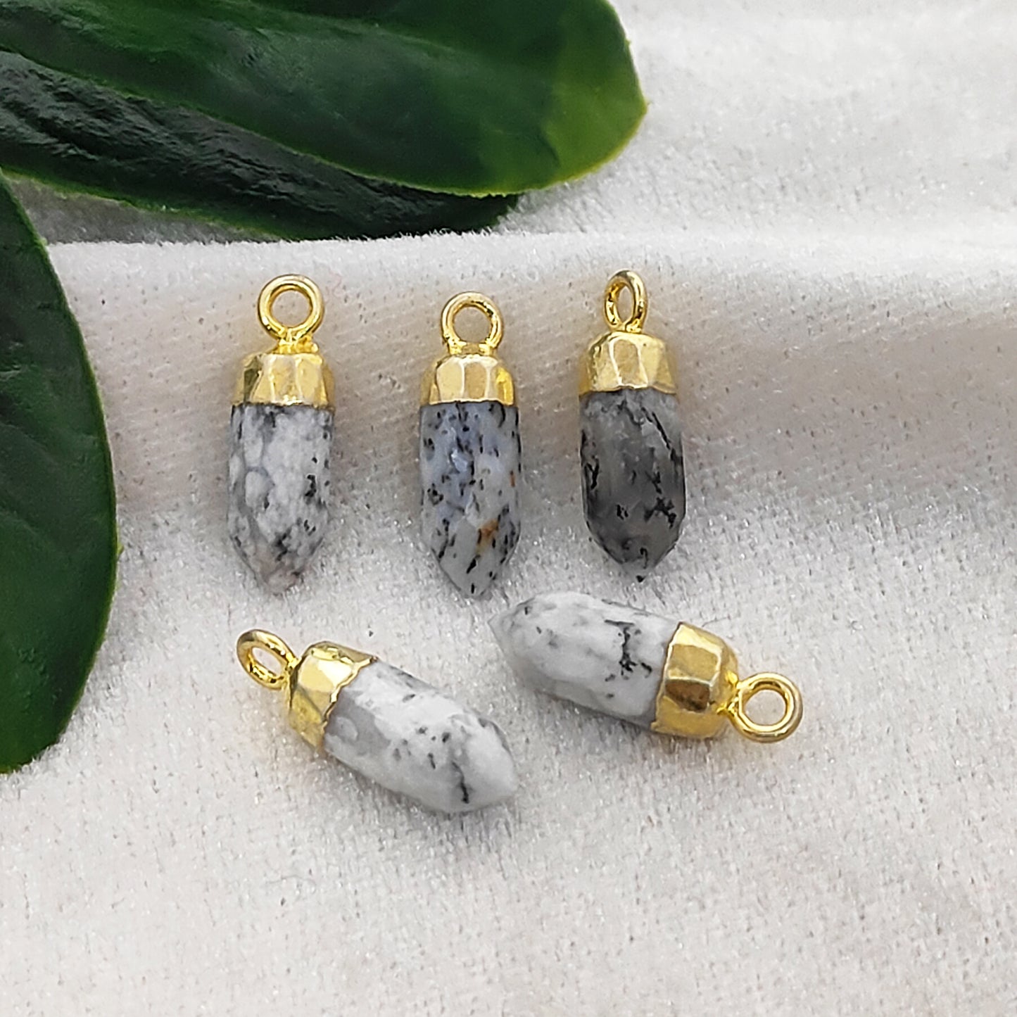Dendritic Opal Crystal Spike Point Pendant Gold/Silver Electroplated for Spiritual DIY Jewelry Crafts- Selling Per Piece