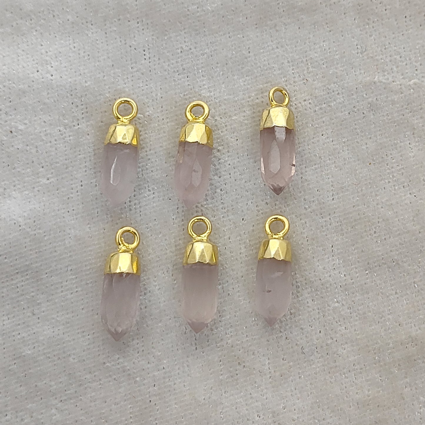 Rose Quartz Spike Pendant Electroplated Gold/Silver Capped Crystal Charm for Handmade Necklaces & Bracelets