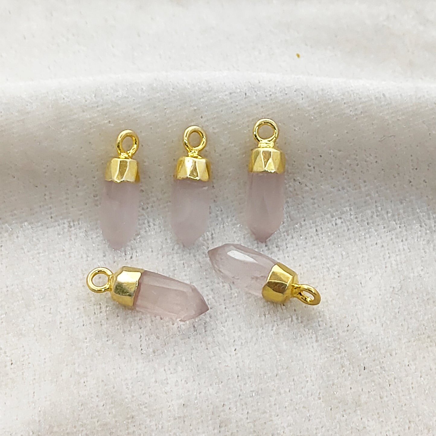Rose Quartz Spike Pendant Electroplated Gold/Silver Capped Crystal Charm for Handmade Necklaces & Bracelets
