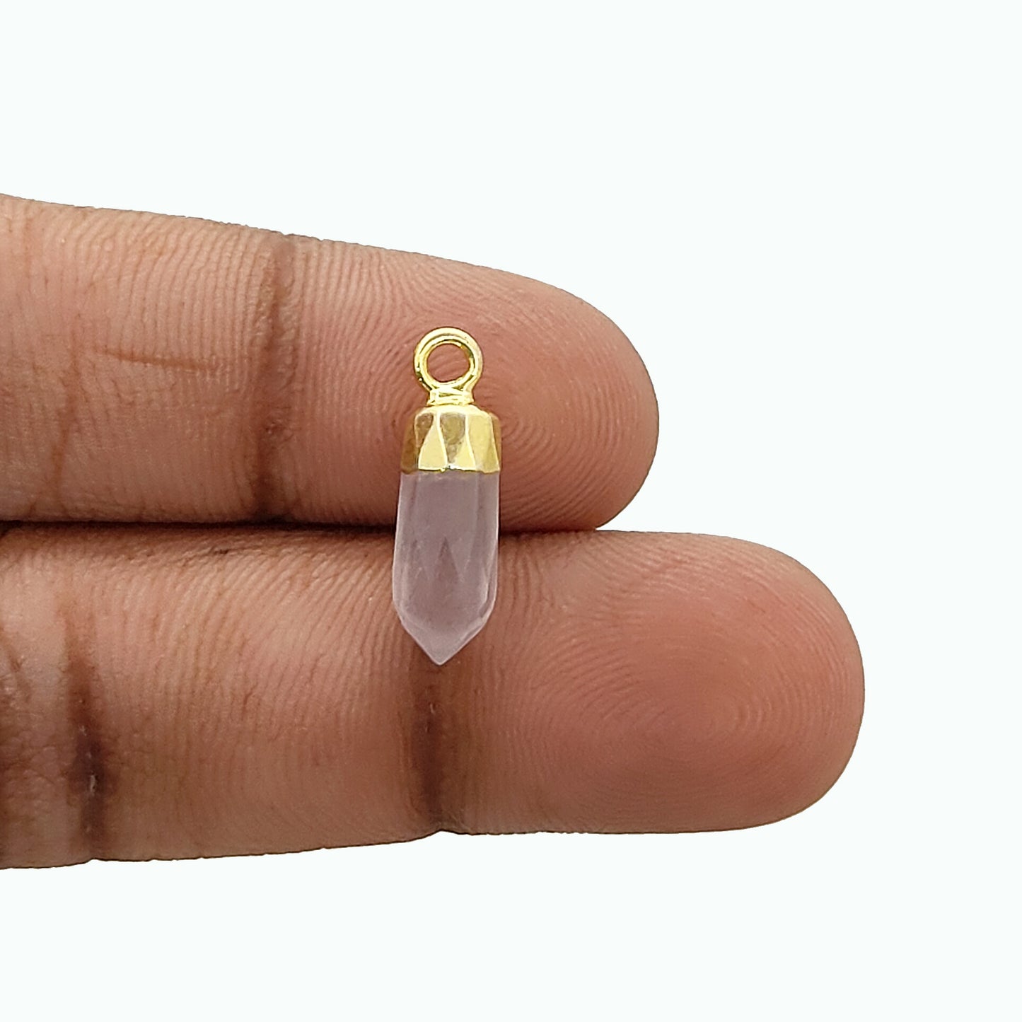 Rose Quartz Spike Pendant Electroplated Gold/Silver Capped Crystal Charm for Handmade Necklaces & Bracelets
