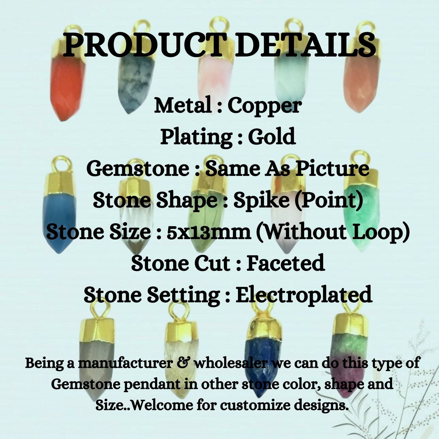 Gold Trim Blue Opal Crystal Spike Pendant – DIY Jewelry Making Charm