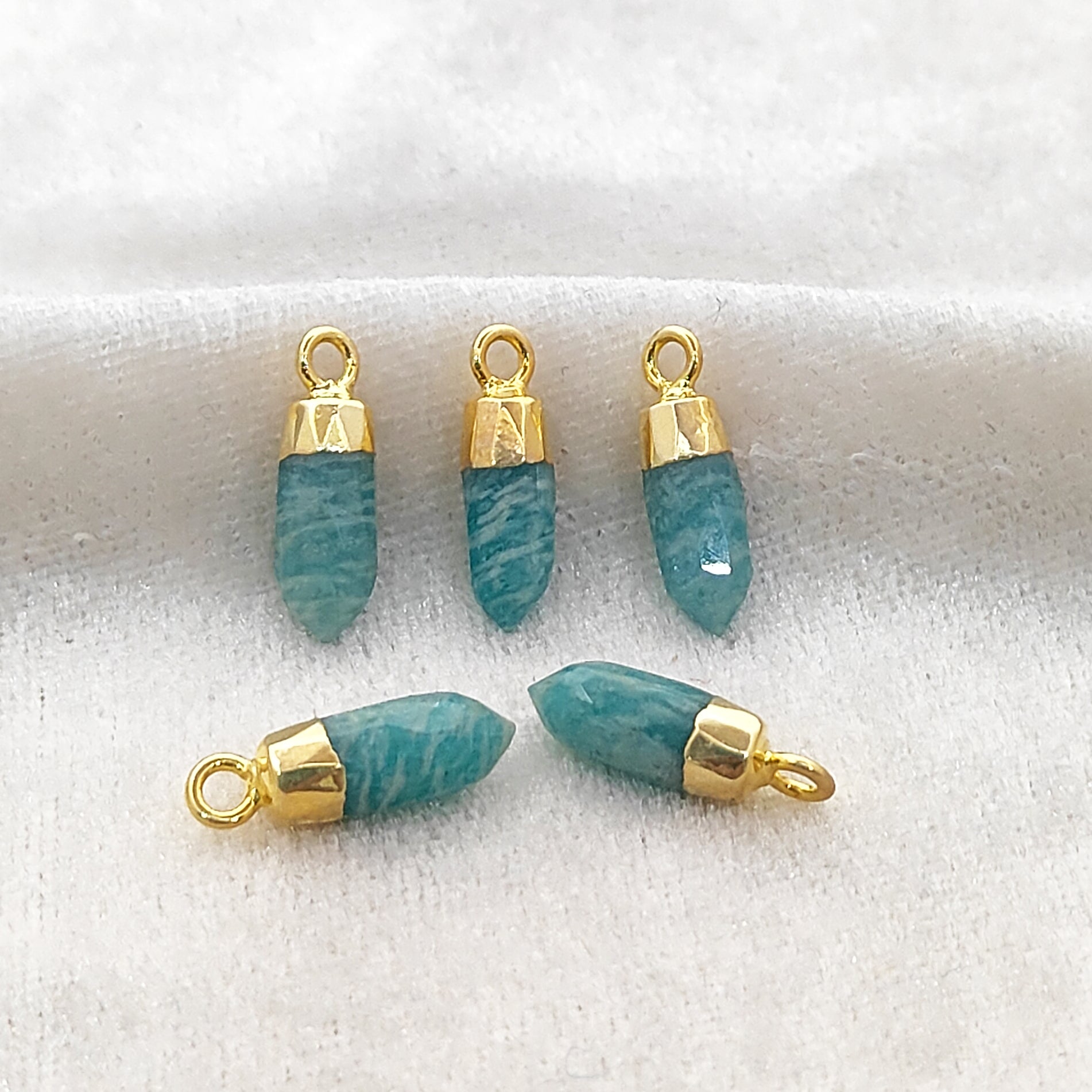 Handmade Gold Electroplated Amazonite Birthstone Spike Pendant for Necklace Making