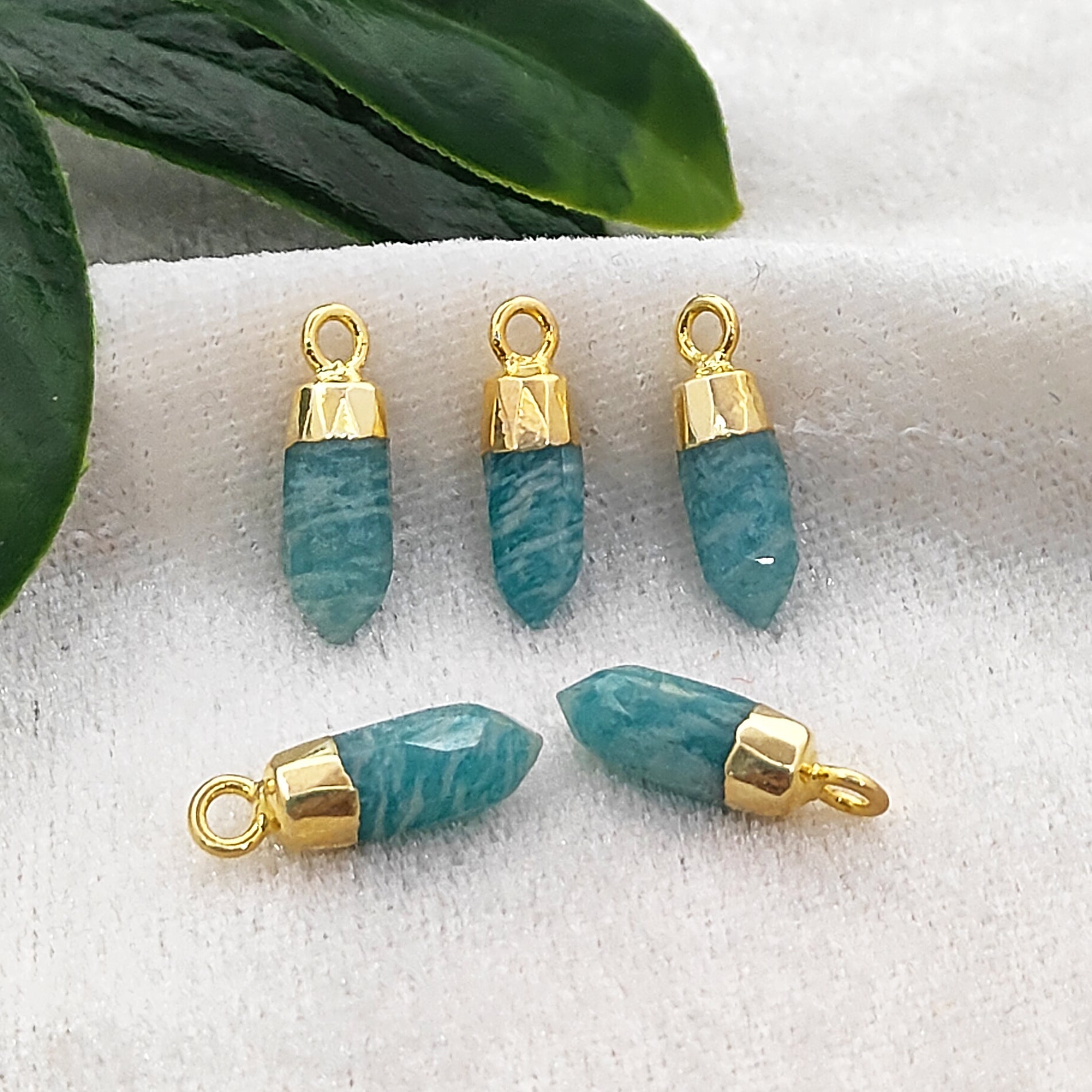 Amazonite Spike Pendant Gold Electroplated – Birthstone DIY Jewelry Charm, Per Piece
