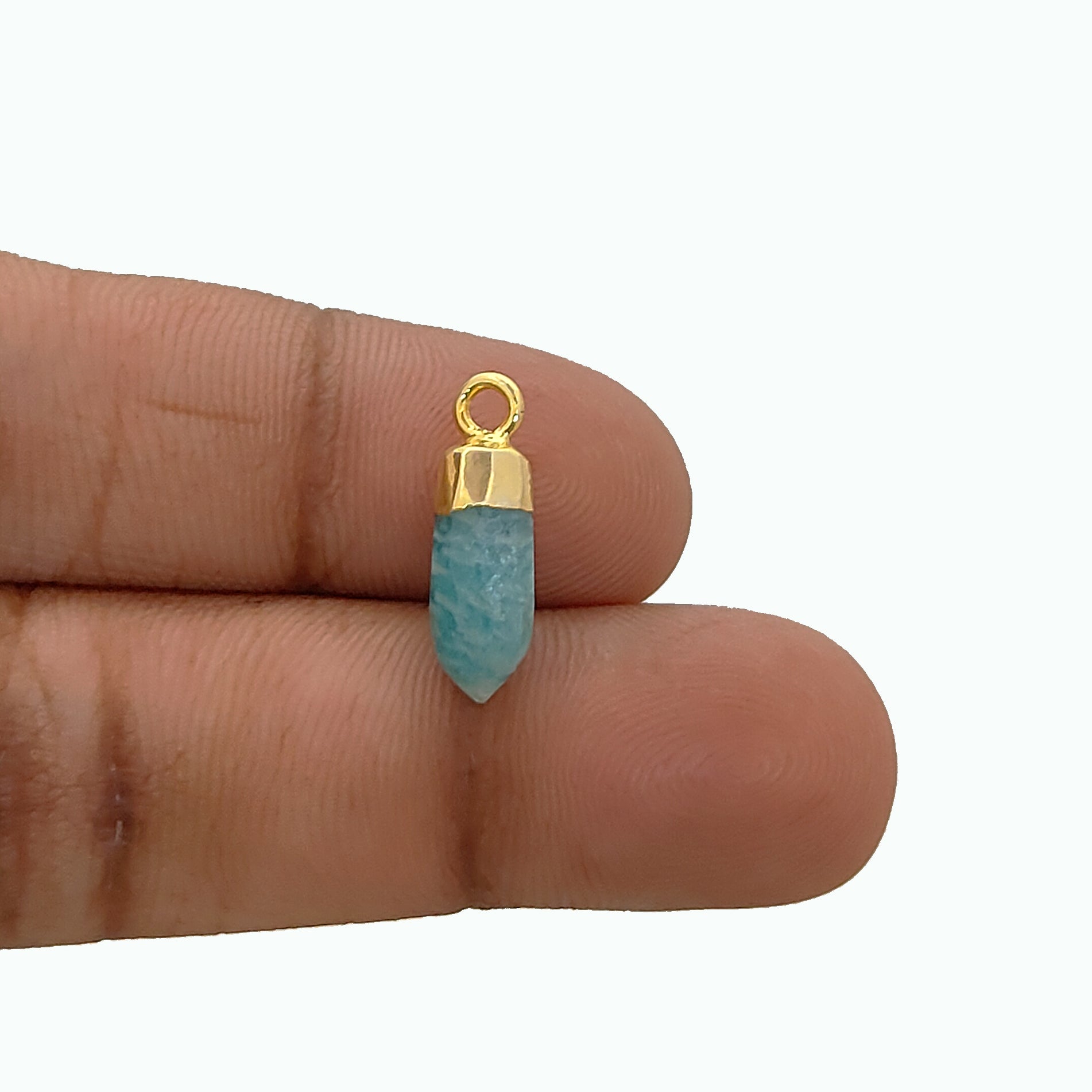 Gold Electroplated Amazonite Pendant – Spike Charm for DIY Birthstone Jewelry