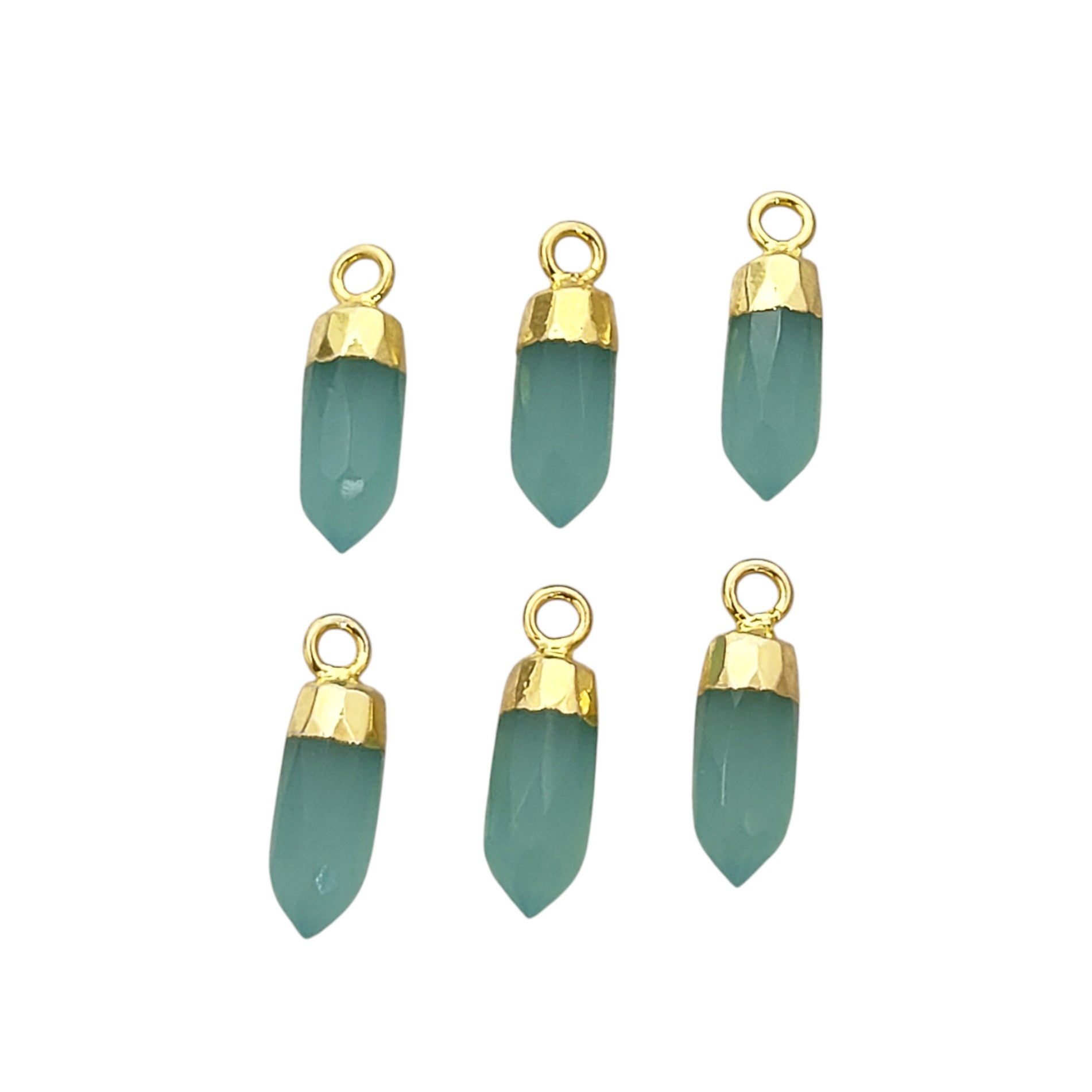 Aqua Chalcedony Crystal Spike Pendant – Gold Plated Gemstone Charm for Boho Necklaces