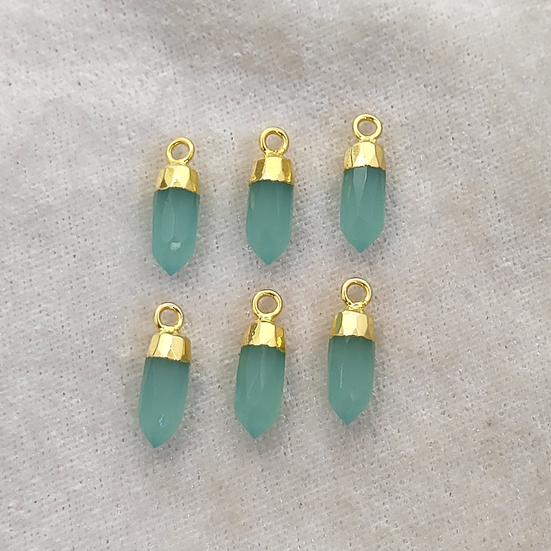 Gold Electroplated Gemstone Pendant – Aqua Chalcedony Spike Charm for Boho Necklaces
