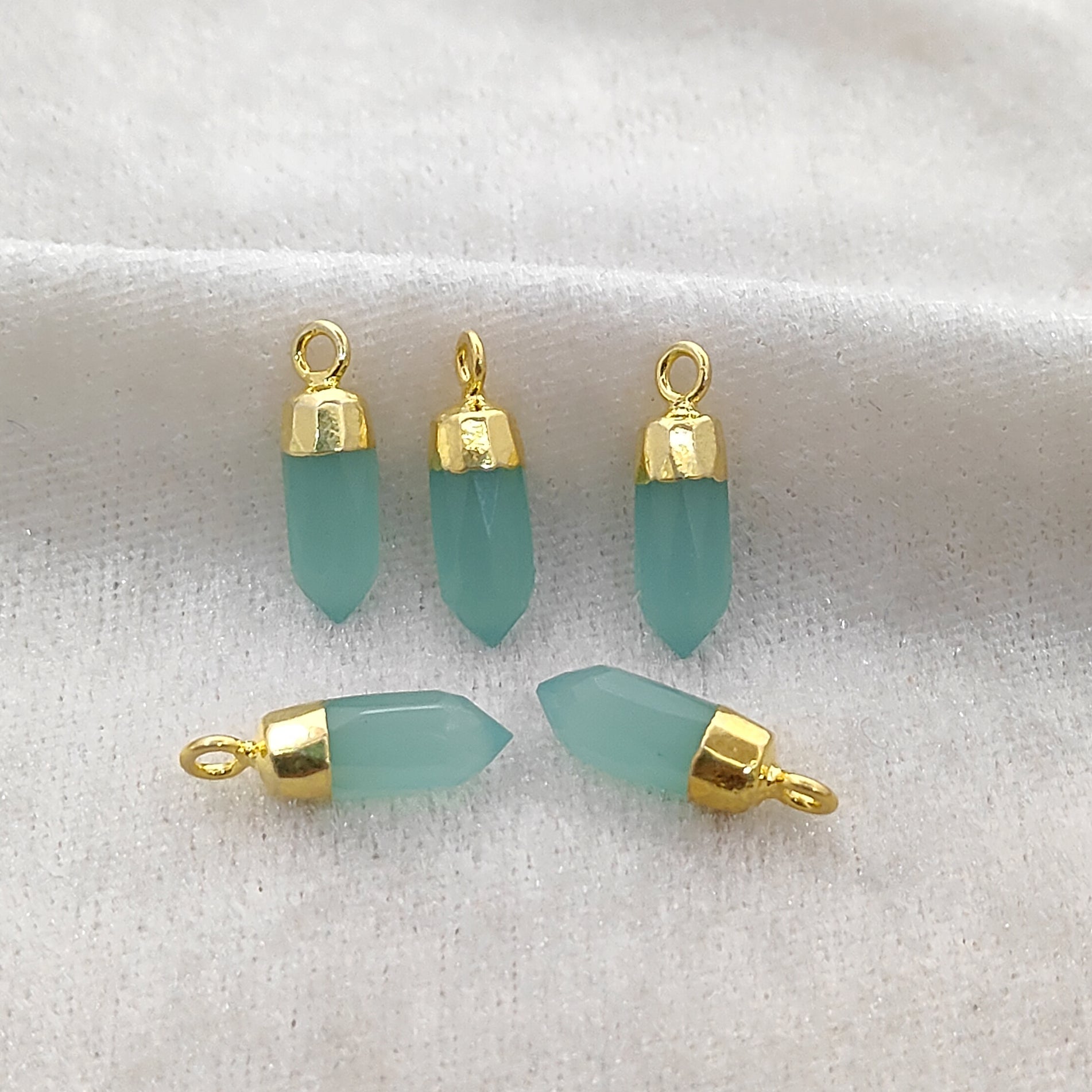 Aqua Chalcedony Spike Pendant Gold Electroplated – Boho Gemstone Charm for DIY Jewelry