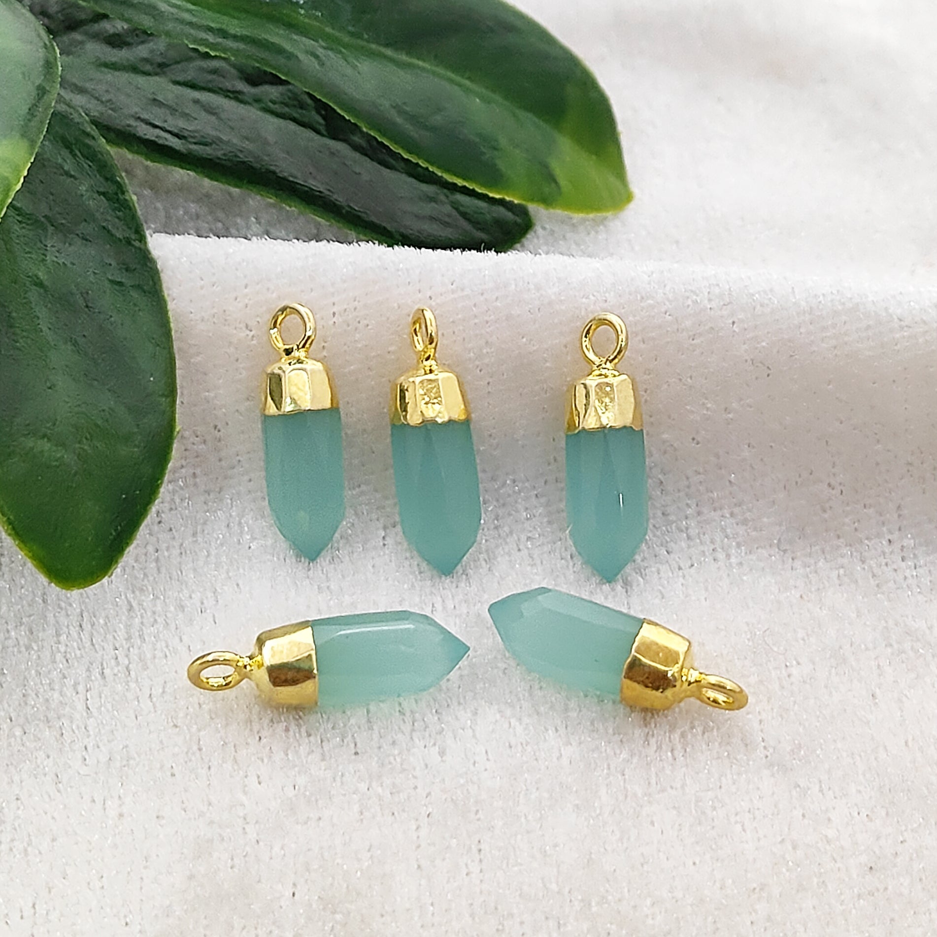 Handmade Gold Plated Aqua Chalcedony Spike Pendant – Boho Necklace Charm, Per Piece
