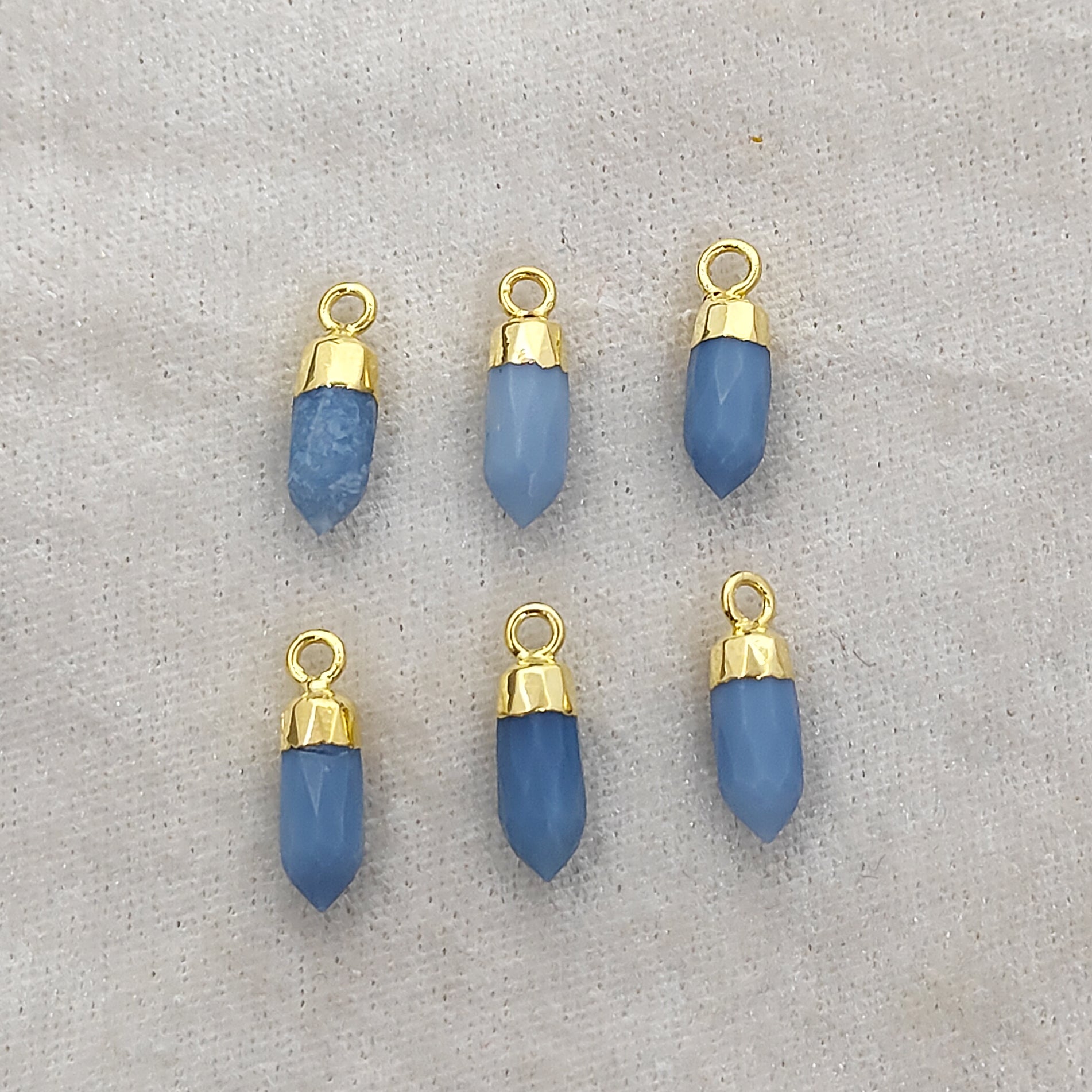 Gold Trimmed Blue Opal Spike Pendant – Gemstone Charm for Unique Jewelry Creations
