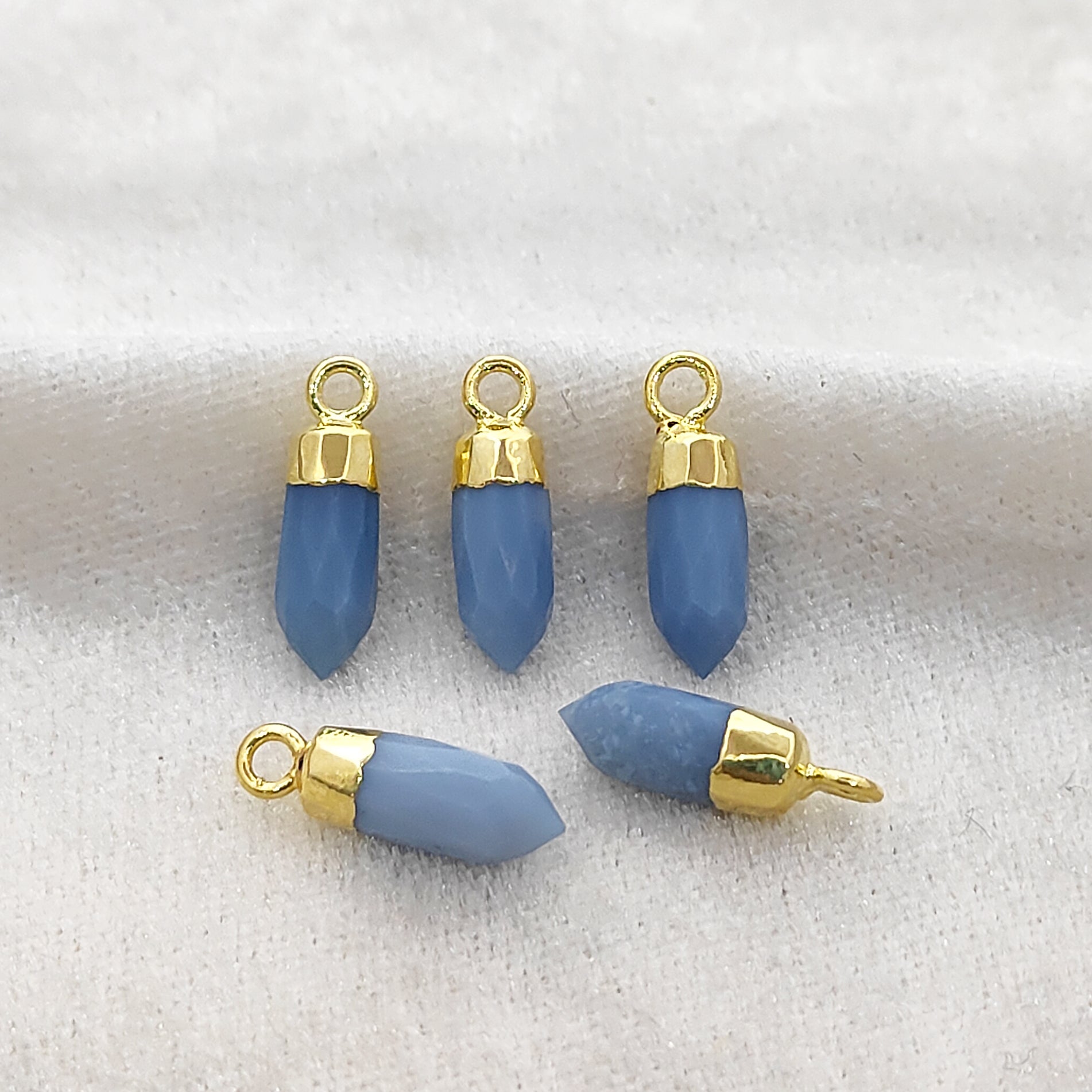 Blue Opal Crystal Spike Pendant Gold Trim – DIY Gemstone Jewelry Charm